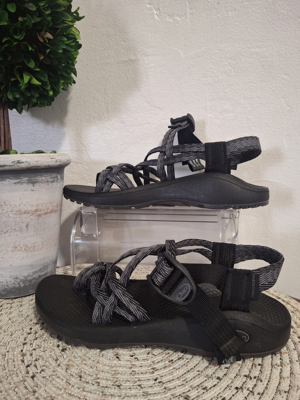 Chaco Women's Black and Gray Strappy Sport Sandals Size 7